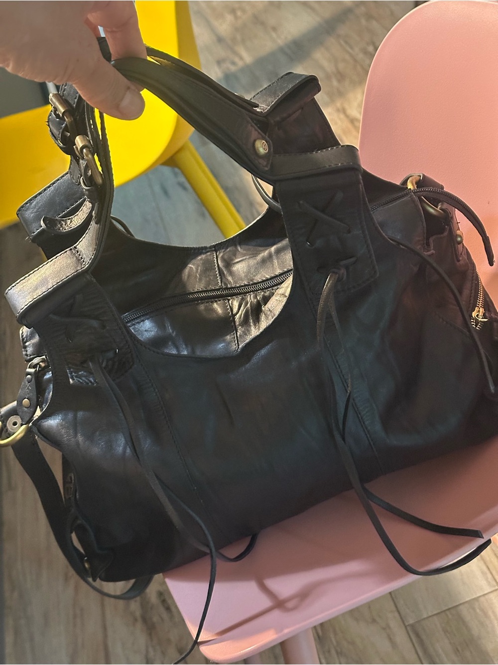 Francesco Biasia Black Leather Shoulder Bag with Tassel Details